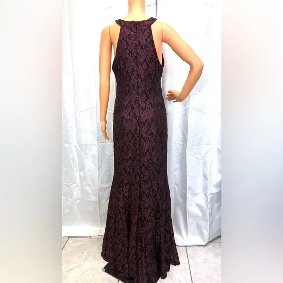 Night Way Collections Burgundy Lace Maxi Gown - Picture 2 of 6
